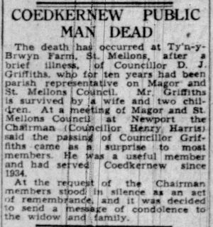 Death of D. J. Griffiths 1944
