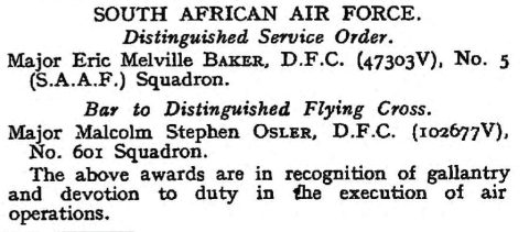Eric M. Baker in UK, London Gazettes 1944