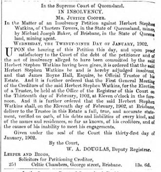 Herbert Watkins insolvent