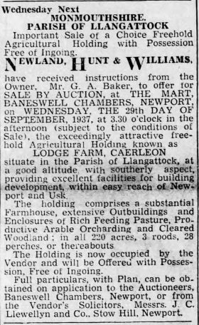Lodge Farm for sale 1937