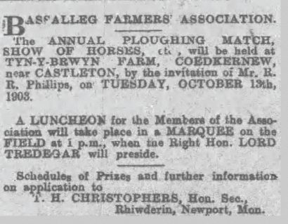 Tyn-Y-Brwyn Farm hosts a how 1903